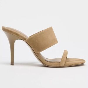 Zara SUEDE STRAPPY HEELED SANDALS